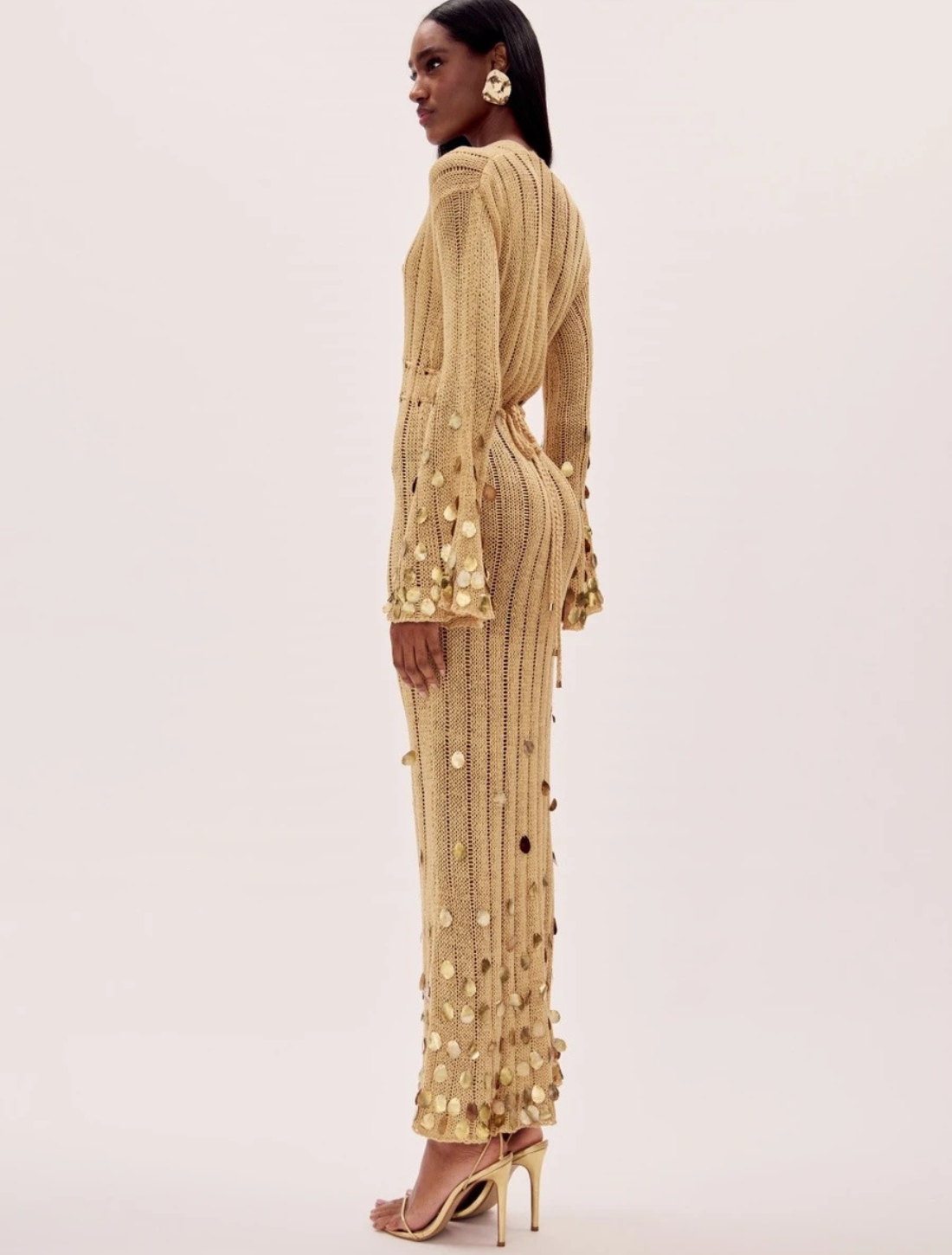 Vestido Longo Tricô Dourado Sahara