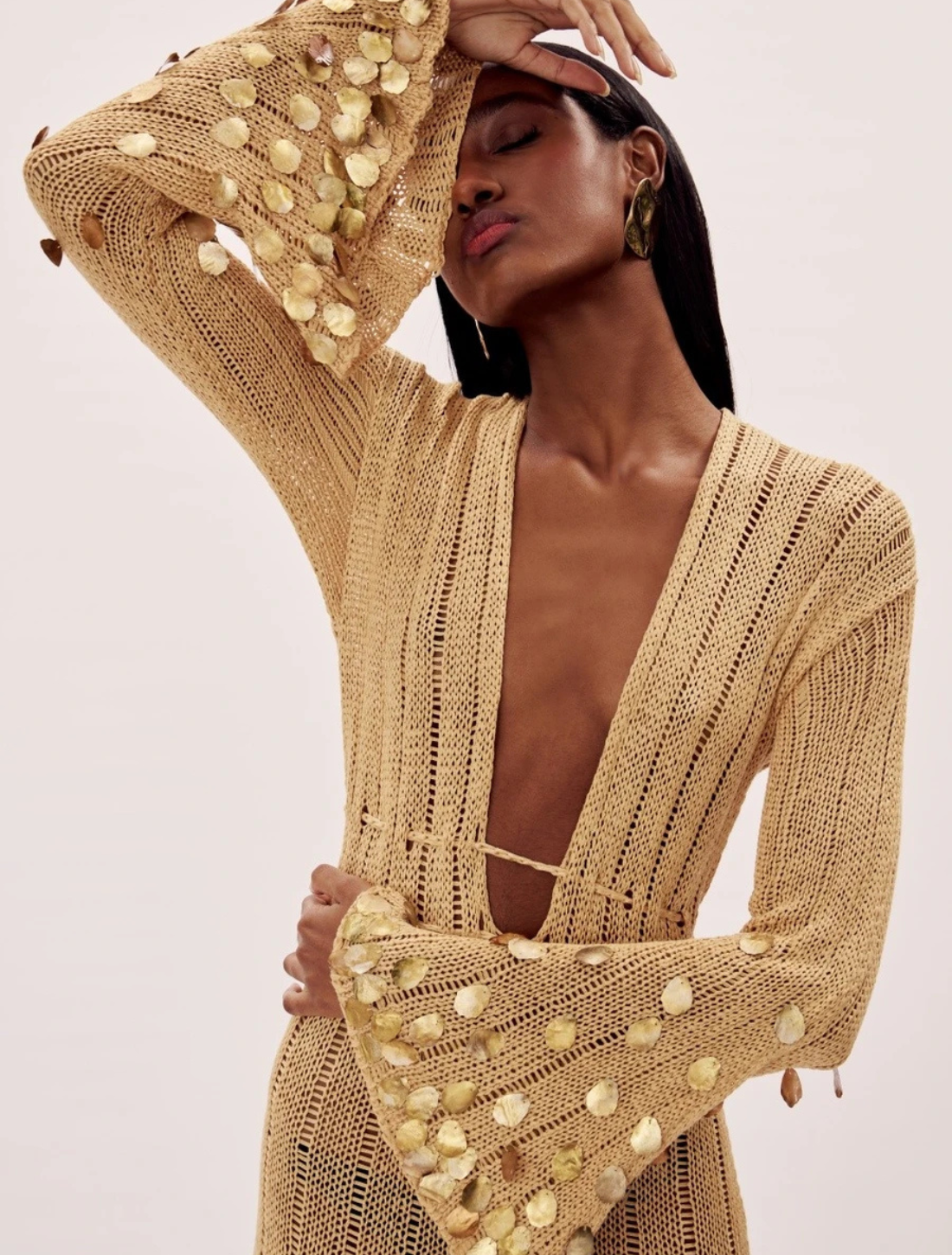 Vestido Longo Tricô Dourado Sahara