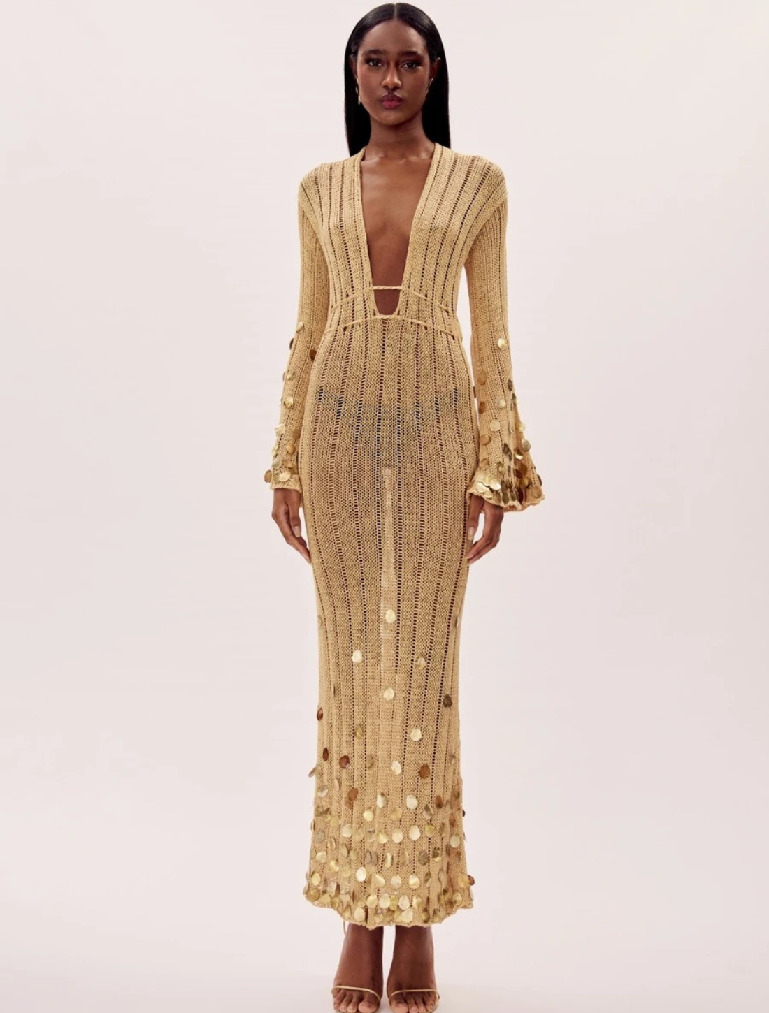 Vestido Longo Tricô Dourado Sahara