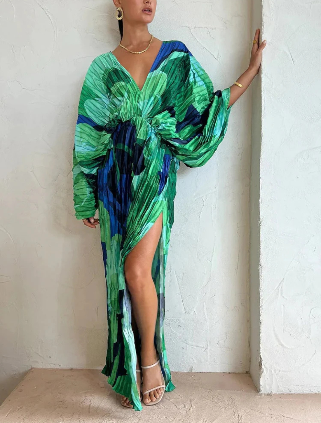 Vestido Manga Longa Plissado Ravello